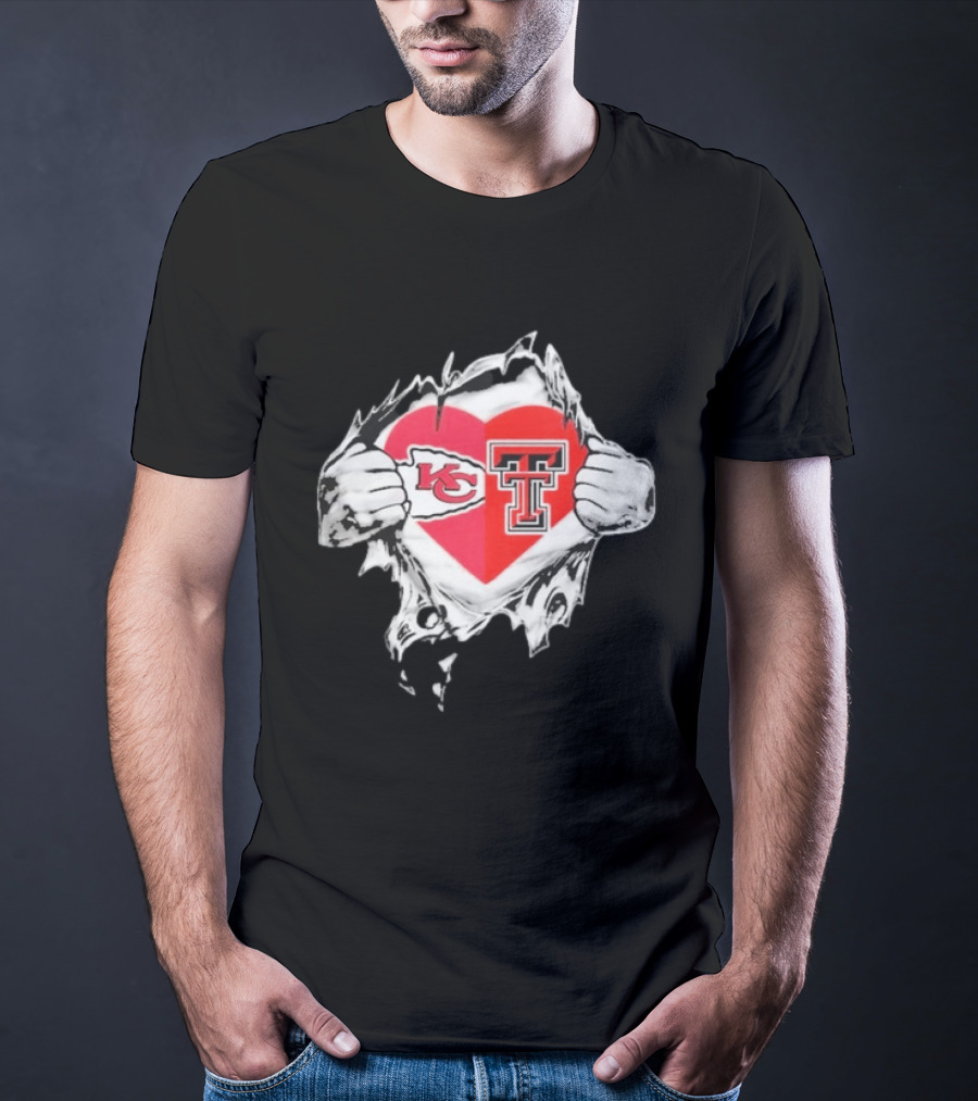 Chiefs Texas Tech Red Raiders Heart Emblem Torn Reveal T-Shirt
