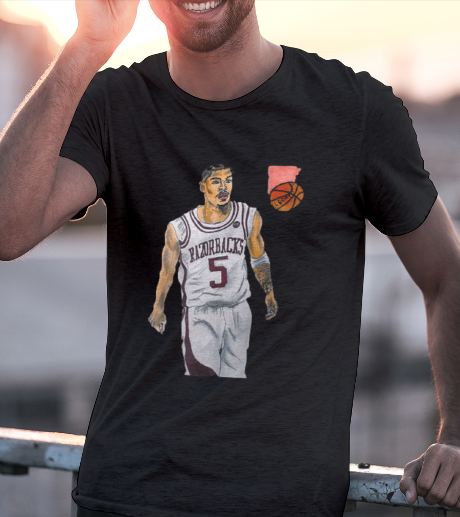 Razorbacks Number 5 Basketball Player Artwork Exclusively D To The A T-Shirt