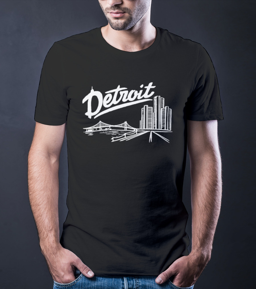 Detroit Skyline Renaissance Center Ambassador Bridge Cityscape T-Shirt