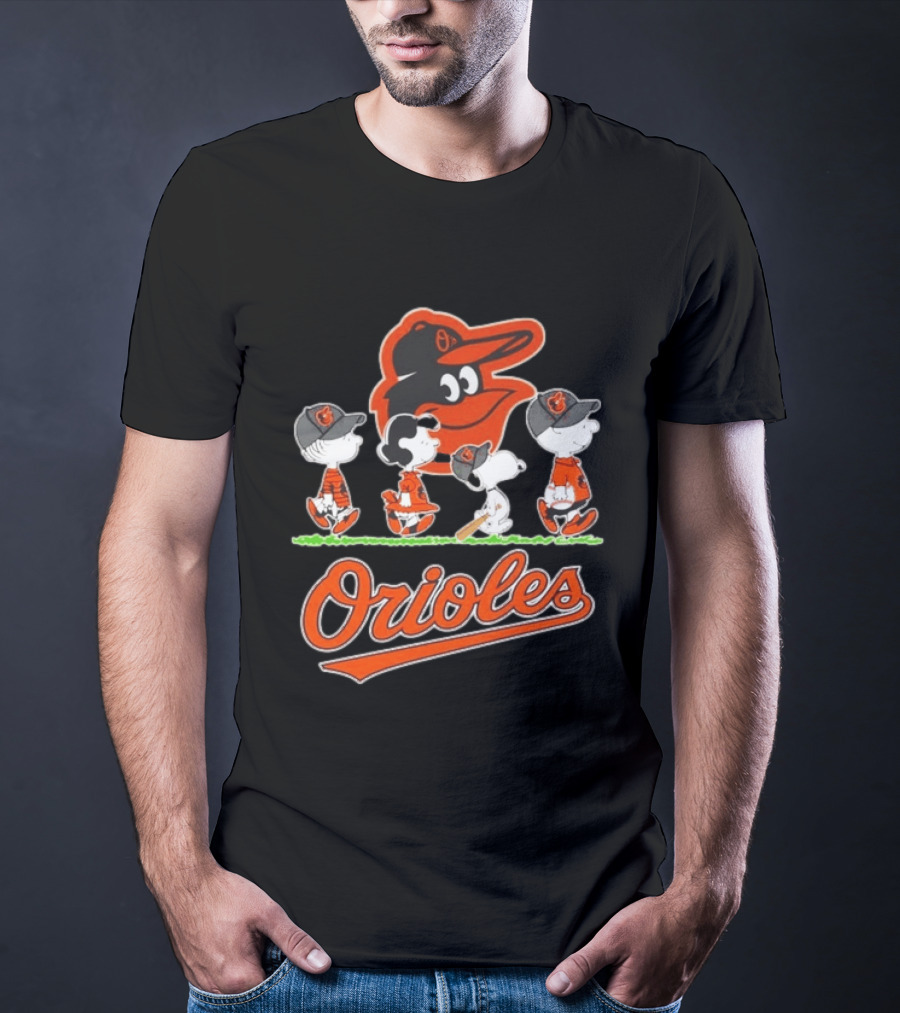 Orioles Peanuts Characters Snoopy Charlie Brown Lucy Baseball T-Shirt