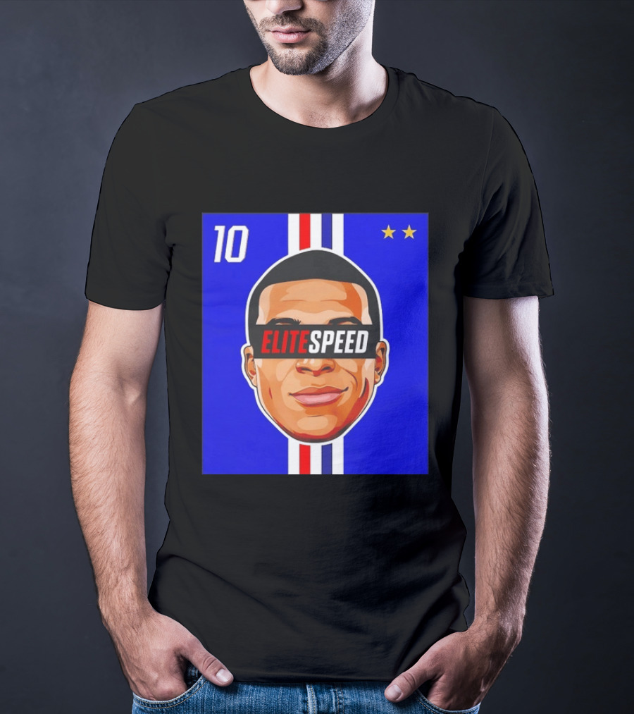 10 Kylian Mbappe Elite Speed France Football Big Head Two Stars T-Shirt
