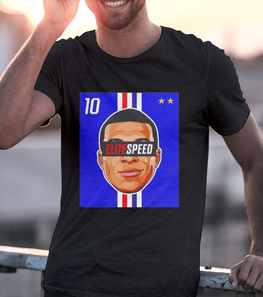 10 Kylian Mbappe Elite Speed France Football Big Head Two Stars T-Shirt