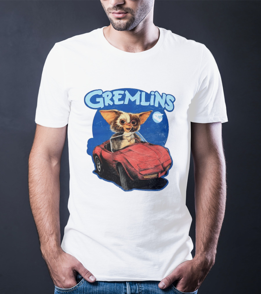 Gizmo Gremlins Driving Red Sports Car Retro Movie Fan T-Shirt