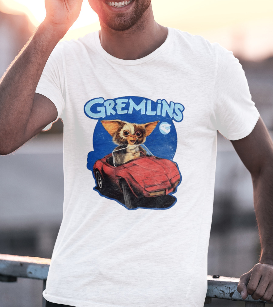 Gizmo Gremlins Driving Red Sports Car Retro Movie Fan T-Shirt