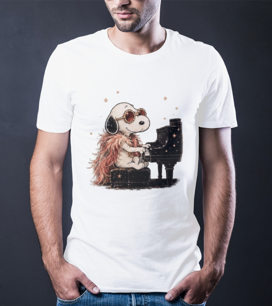 Snoopy Elton John Playing Piano Under Starry Nights T-Shirt