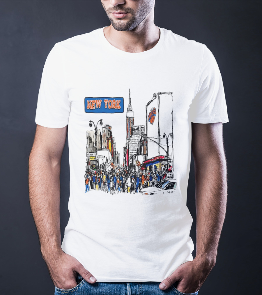 New York Knicks NBA City Skyline Street Scene Basketball Team T-Shirt