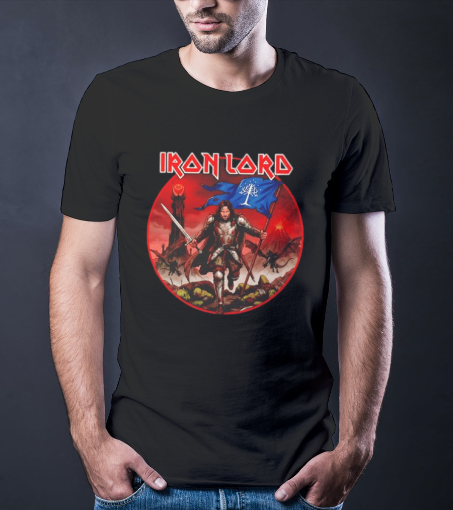 Lord Of The Rings Aragorn Iron Lord Middle Earth Battle With Flag And Sword T-Shirt