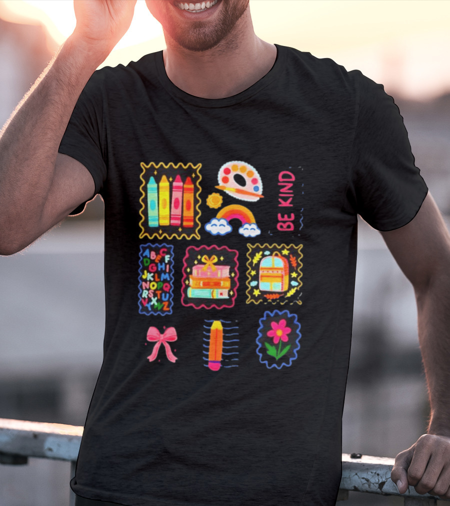 Alphabet Crayons Rainbow Books Be Kind Classroom Supplies T-Shirt