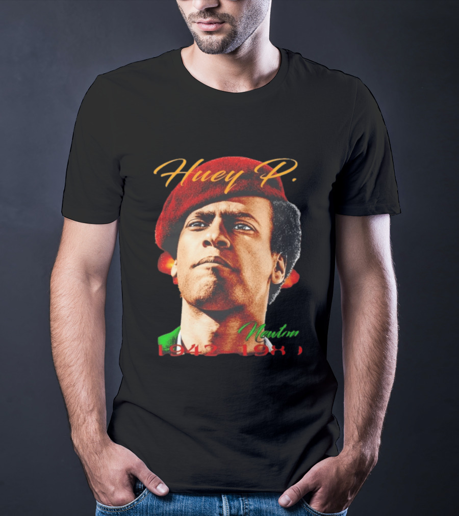 Huey P. Newton 1942 1989 Red Beret Green Jacket T-Shirt