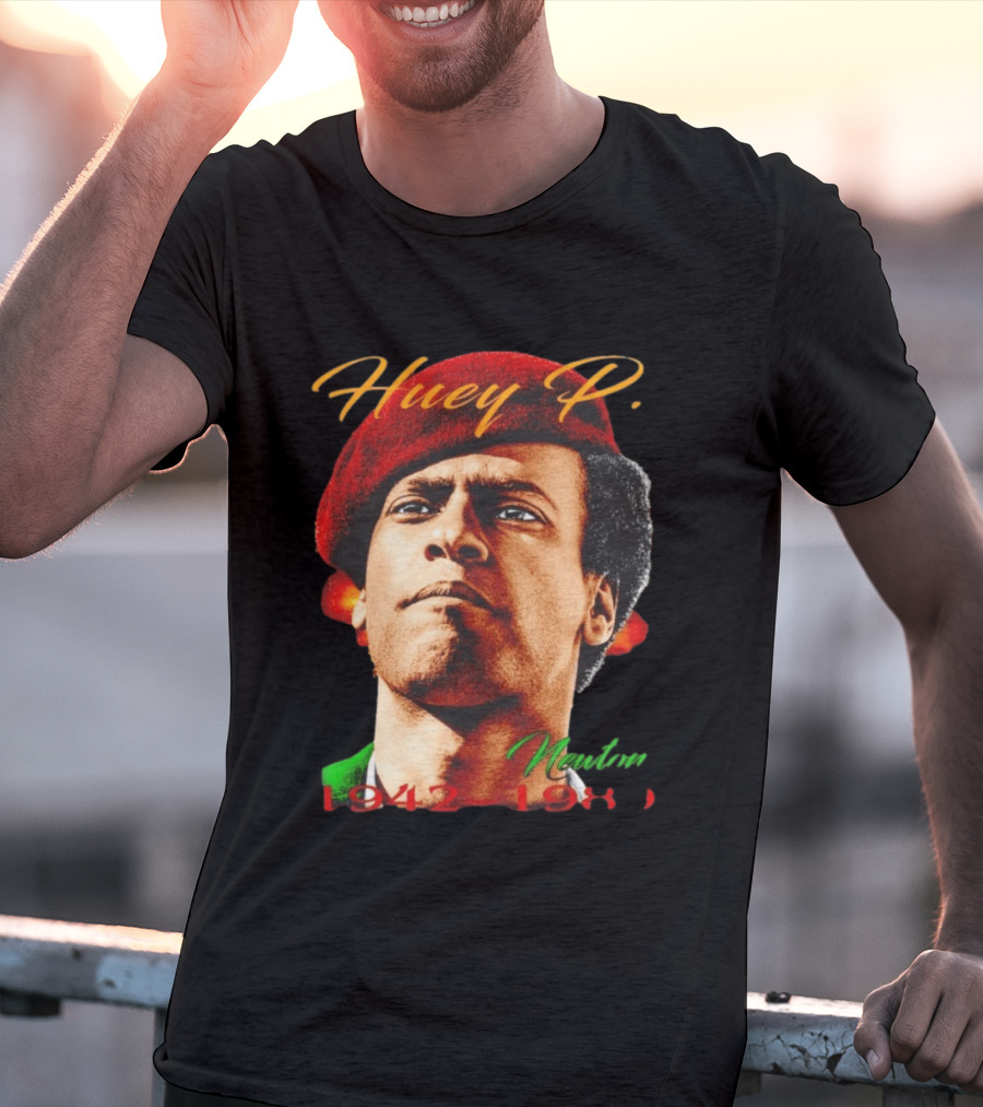 Huey P. Newton 1942 1989 Red Beret Green Jacket T-Shirt