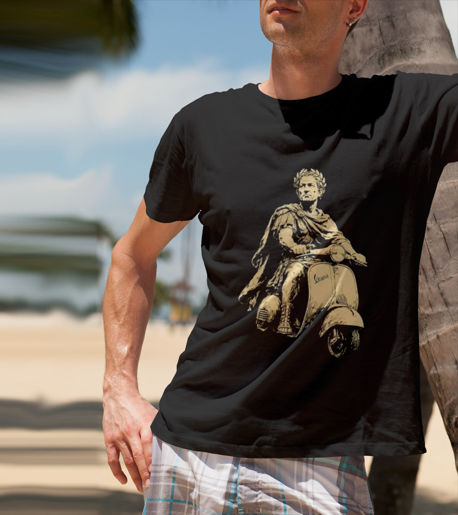 Julius Caesar Vespa Scooter Roman Warrior Motif T-Shirt
