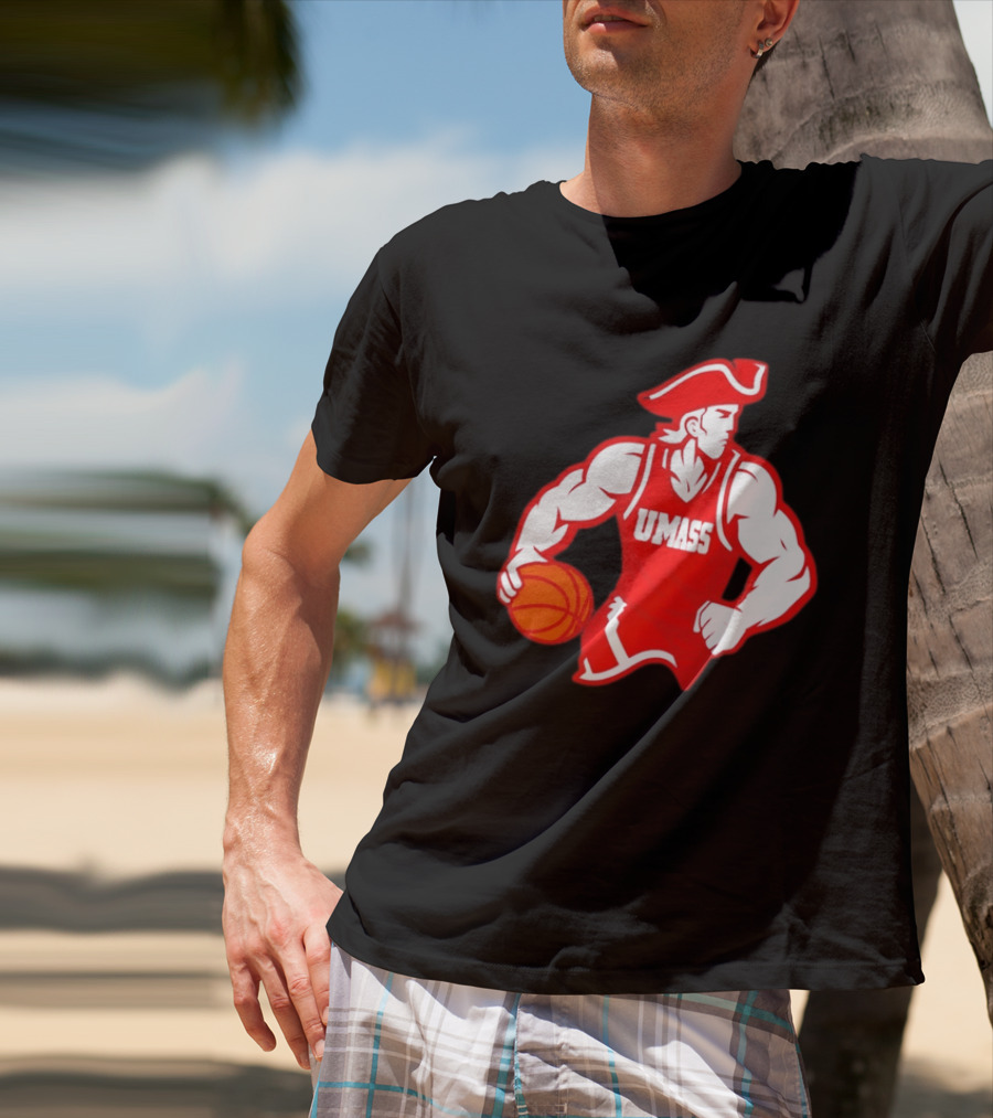 UMass Basketball Player Minuteman Holding Basketball T-Shirt