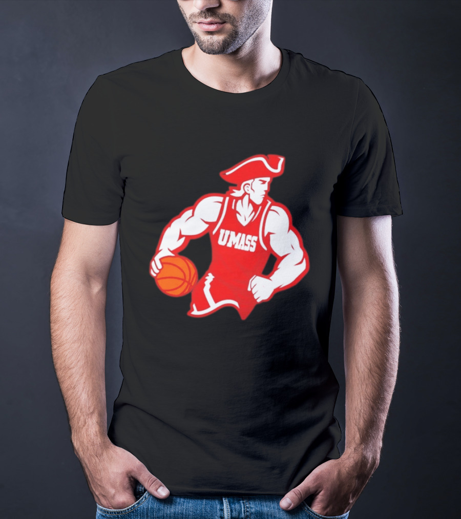 UMass Basketball Player Minuteman Holding Basketball T-Shirt