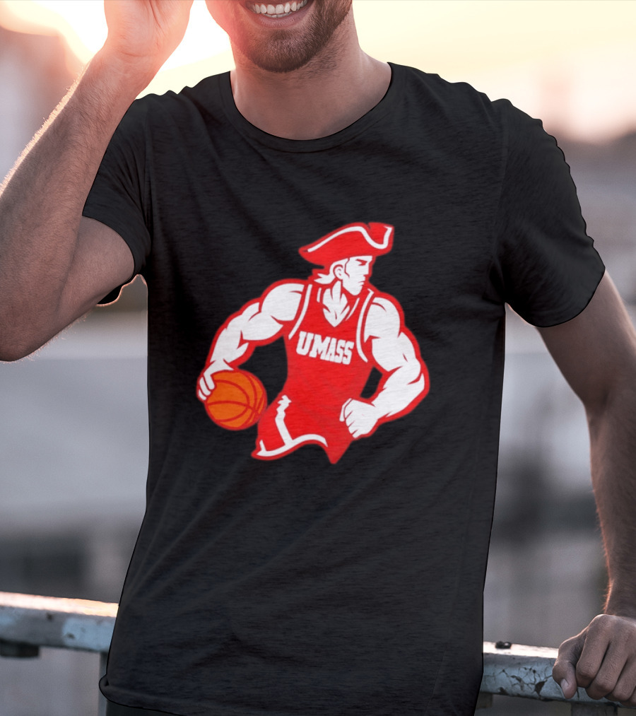 UMass Basketball Player Minuteman Holding Basketball T-Shirt