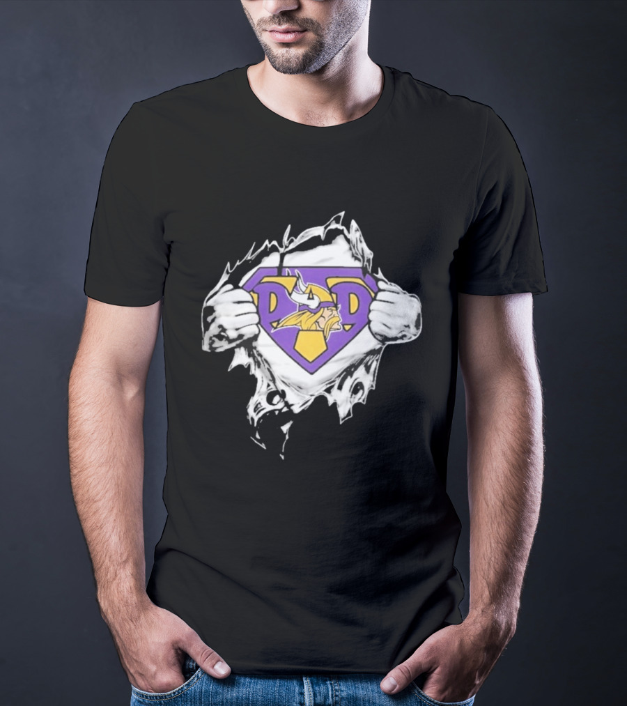 Minnesota Vikings Super Dad Purple Yellow Ripped Chest T-Shirt