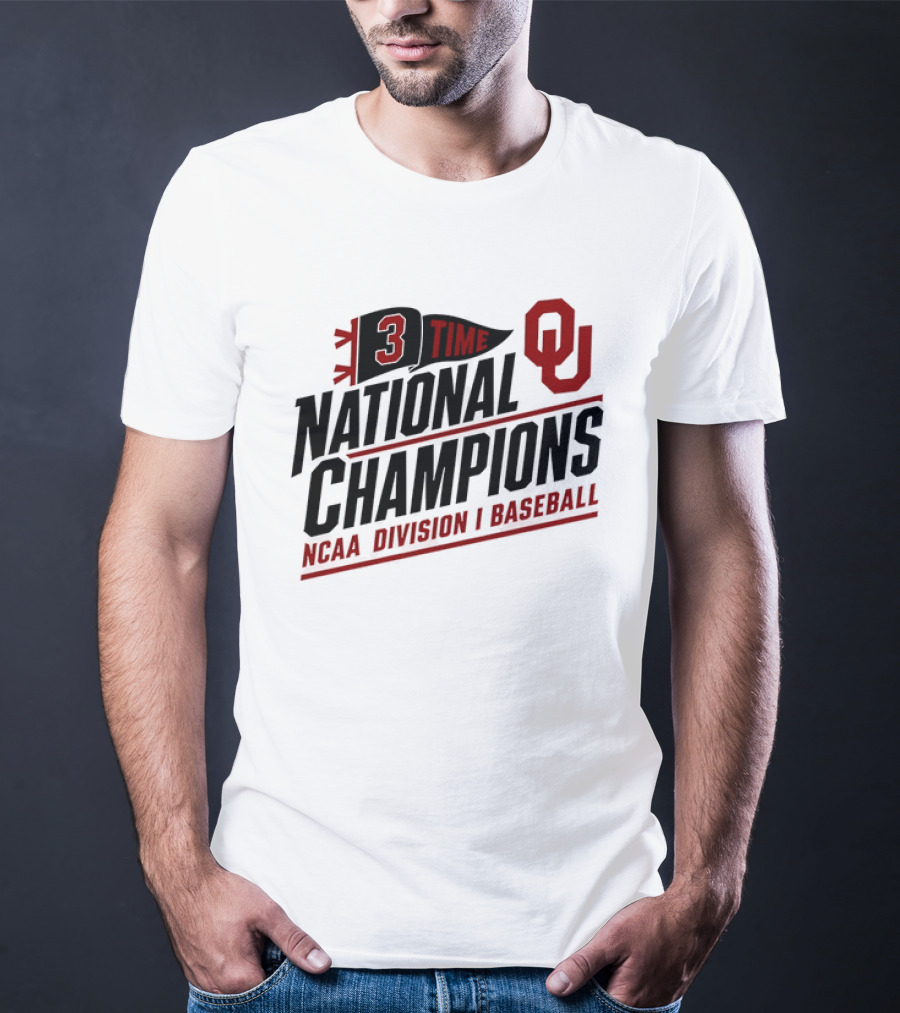 3 Time National Champions OU NCAA Division I Baseball T-Shirt