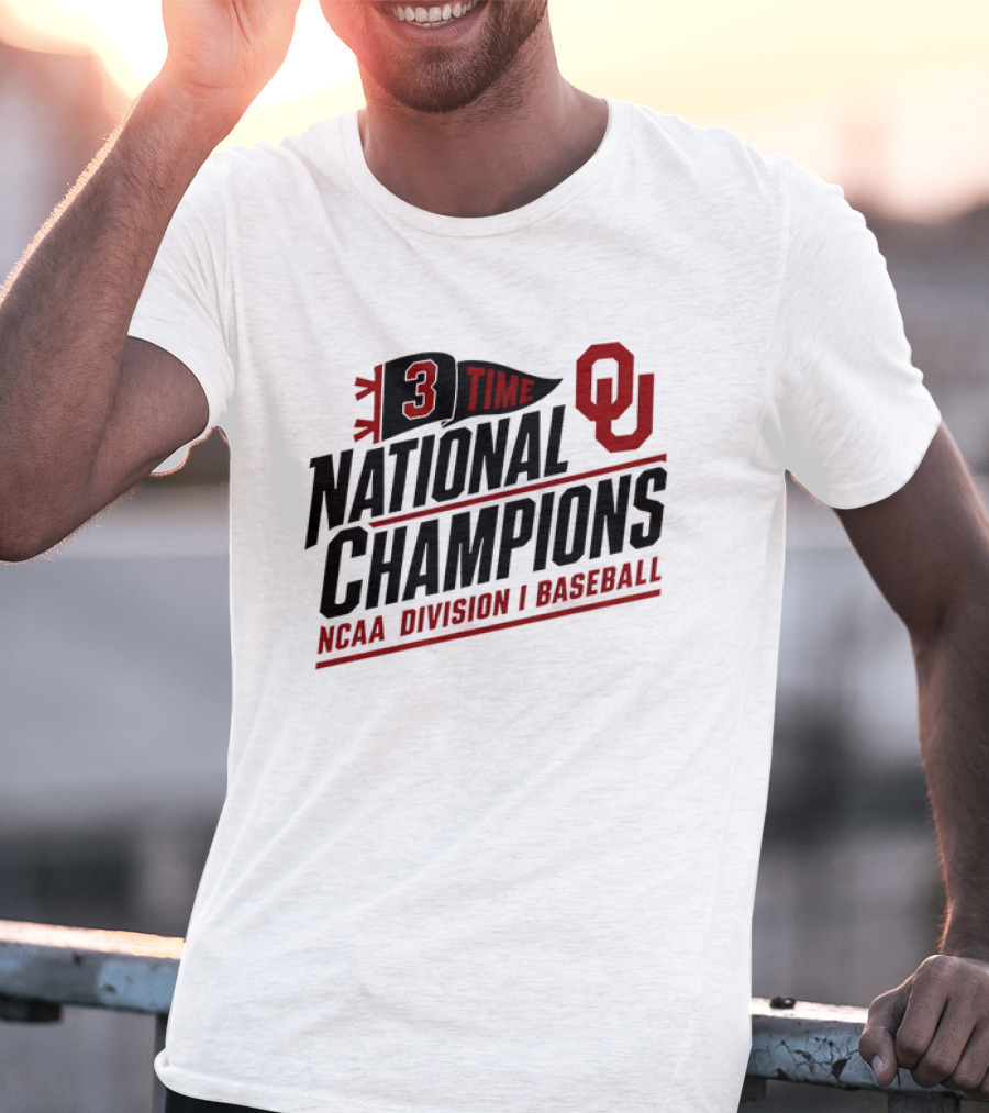 3 Time National Champions OU NCAA Division I Baseball T-Shirt