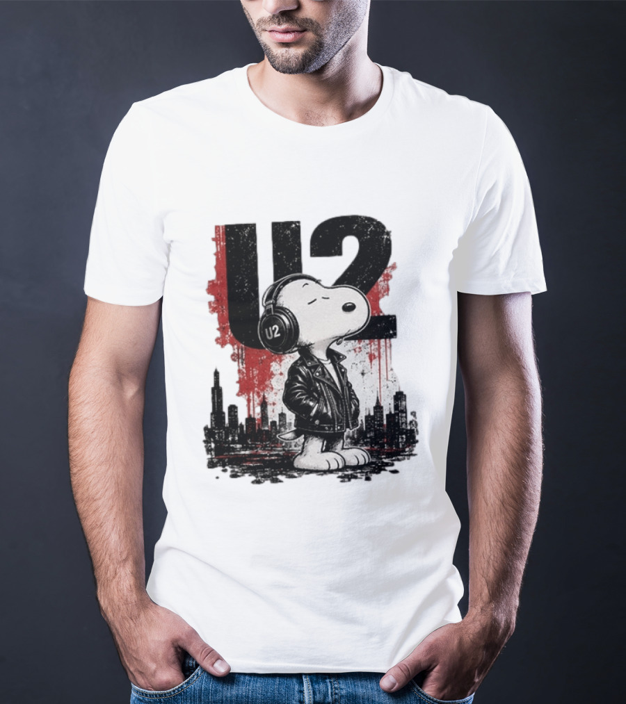 Snoopy U2 On Sky One Dream One Fearless Heart Urban Skyline T-Shirt