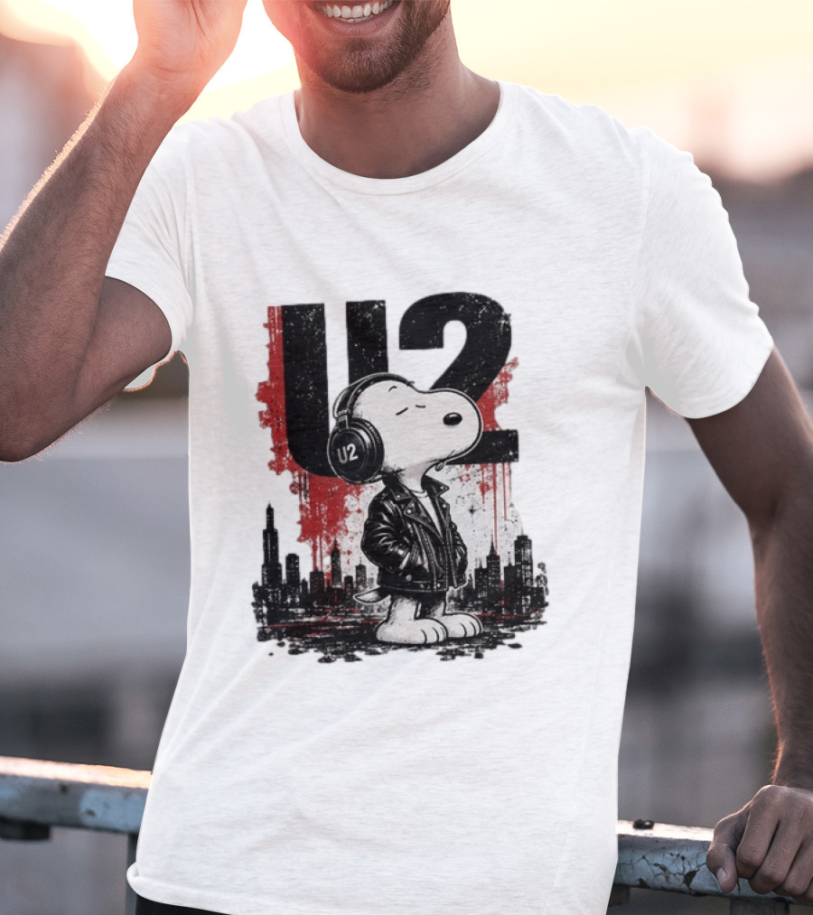 Snoopy U2 On Sky One Dream One Fearless Heart Urban Skyline T-Shirt