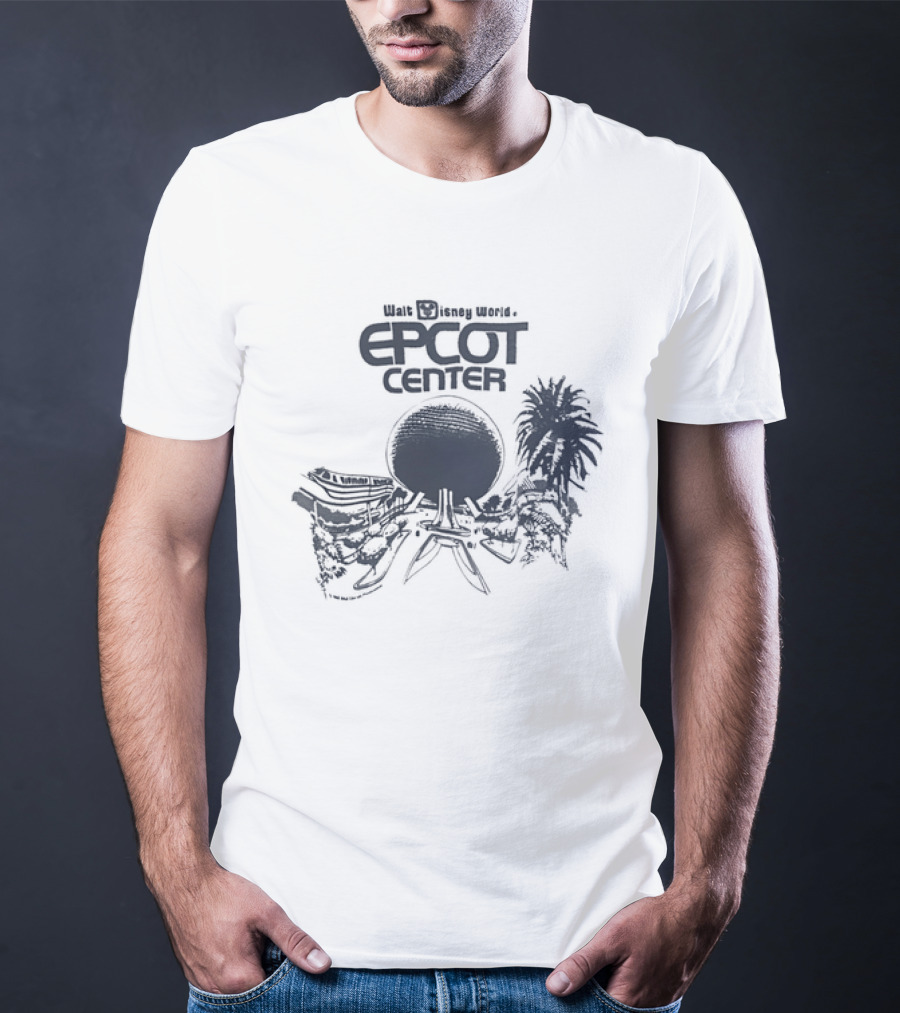 Walt Disney Productions Epcot Center Spaceship Earth And Future World Palm Trees T-Shirt
