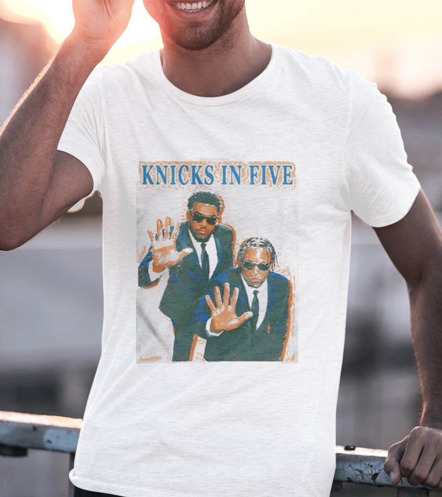 Knicks In Five Mikal Bridges Og Anunoby Players In Suits T-Shirt