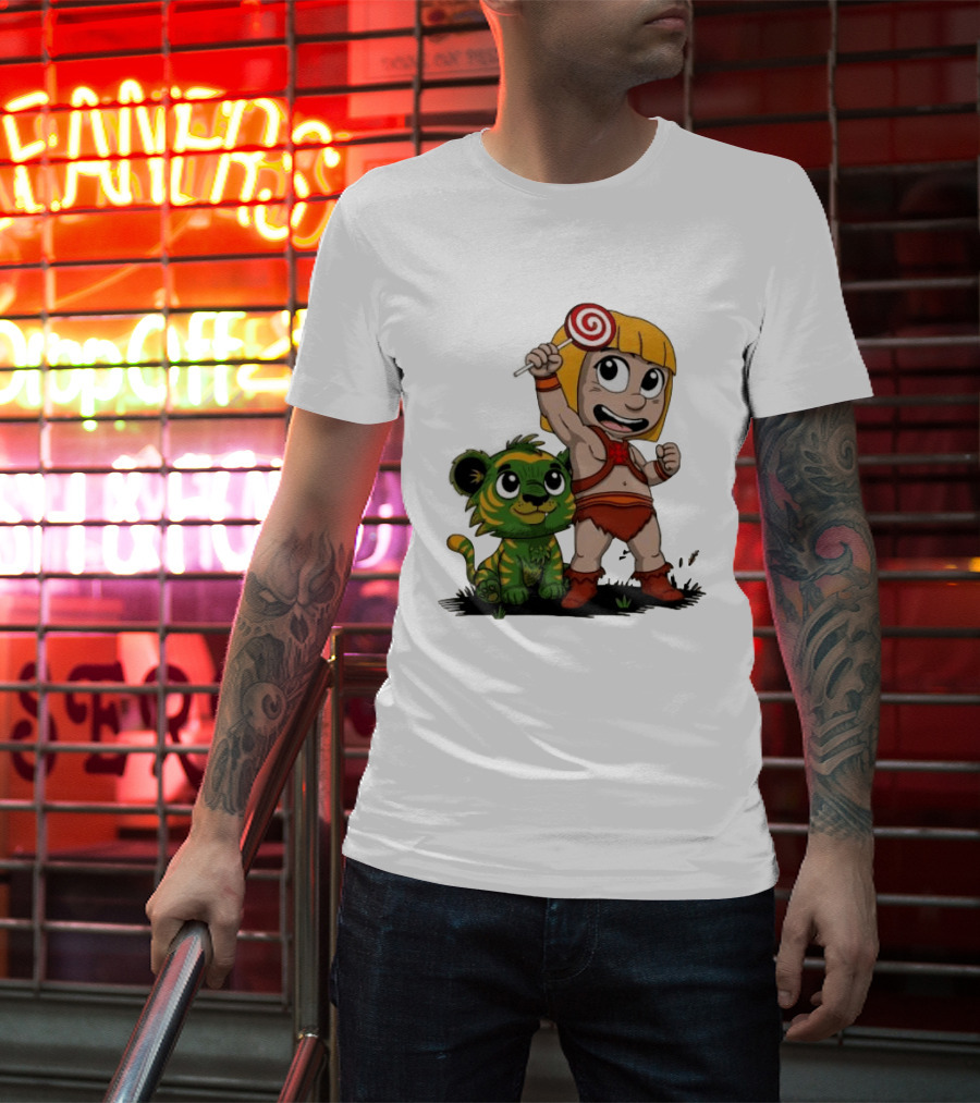 Master Of Kindergarten He Man Chibi With Tiger And Lollipop T-Shirt