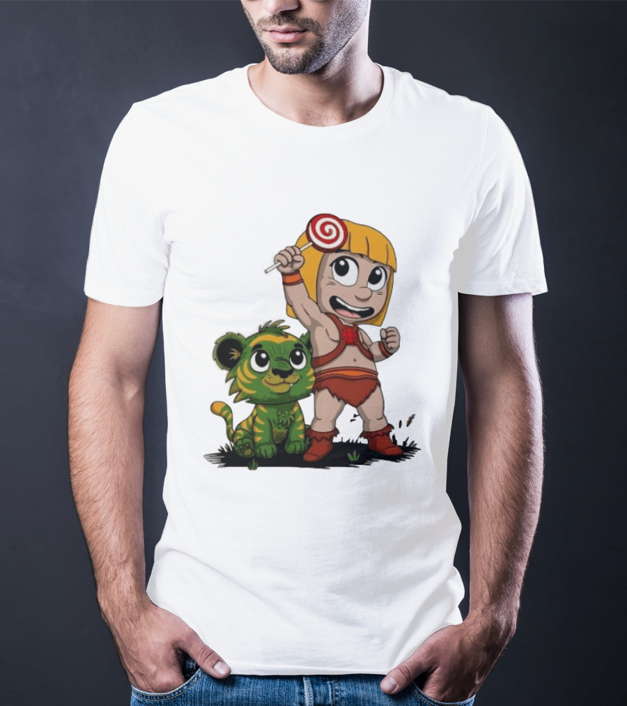 Master Of Kindergarten He Man Chibi With Tiger And Lollipop T-Shirt