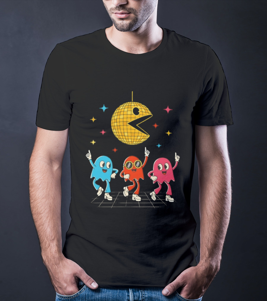 Pac Man Disco Ball And Ghosts Dance Arcade Party T-Shirt