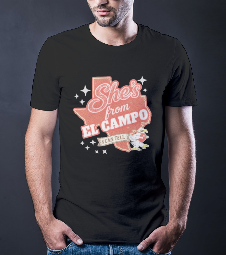 She's From El Campo I Can Tell Texas Outline Football T-Shirt