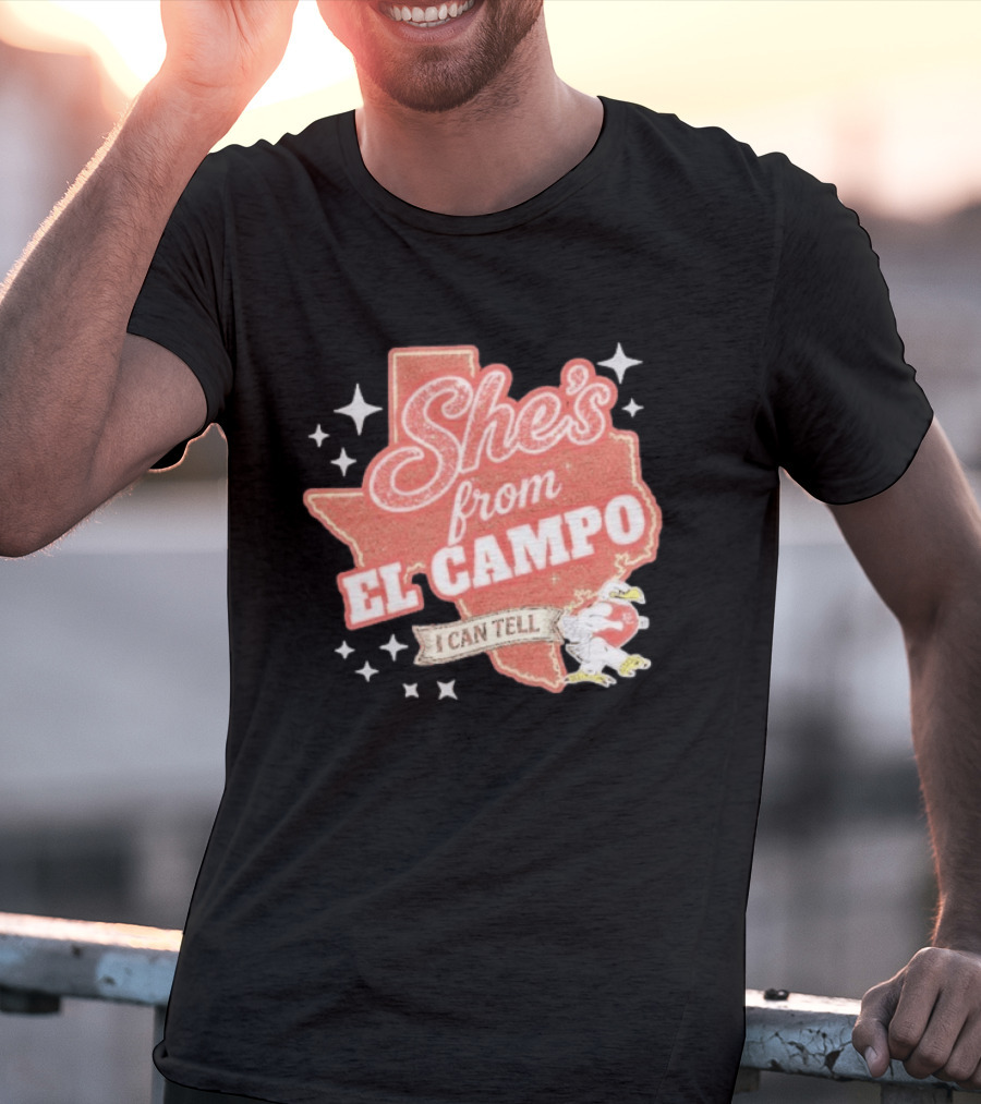 She's From El Campo I Can Tell Texas Outline Football T-Shirt