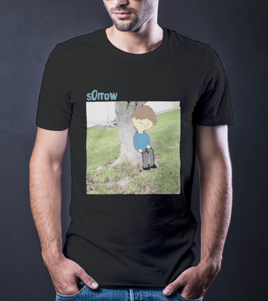 Sorrow Unhappy Sad Boy Leaning Against Tree T-Shirt