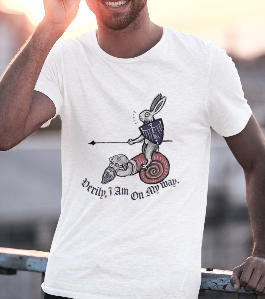 Verily I Am On My Way Knighted Rabbit Snail Medieval Marginalia T-Shirt