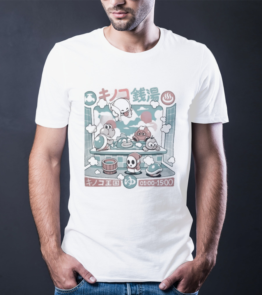 Mushroom Bathhouse Ilustrata Onsen Adventure Kanji Pixel T-Shirt