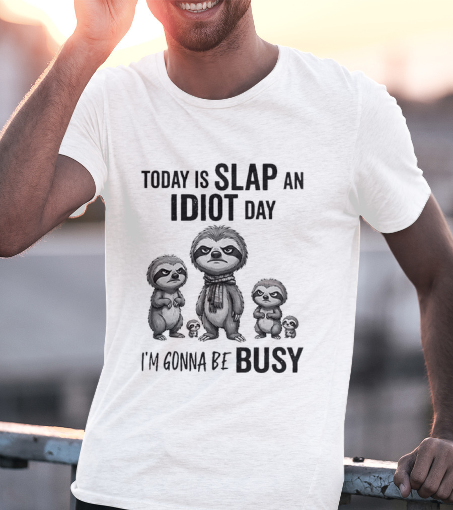 Today Is Slap An Idiot Day I'm Gonna Be Busy Sloth Animal Sarcasm T-Shirt