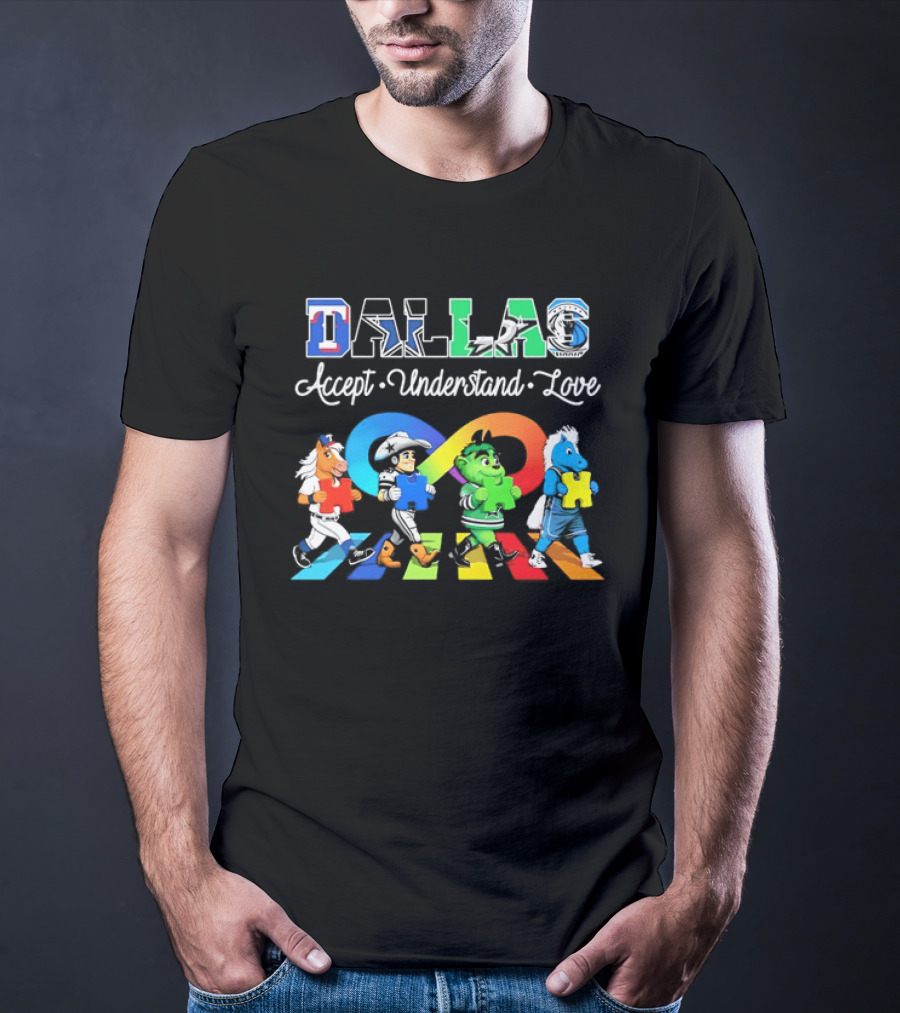Dallas Accept Understand Love Autism Awareness Mascots Puzzle Pieces T-Shirt