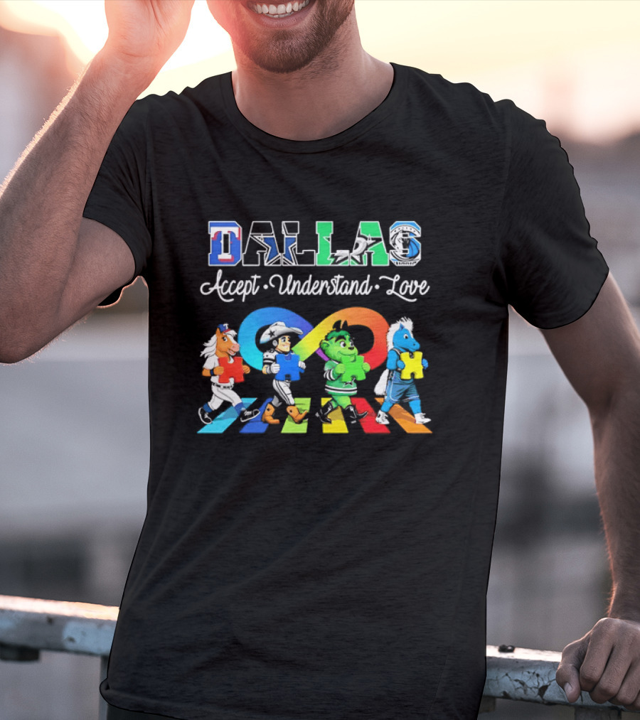 Dallas Accept Understand Love Autism Awareness Mascots Puzzle Pieces T-Shirt
