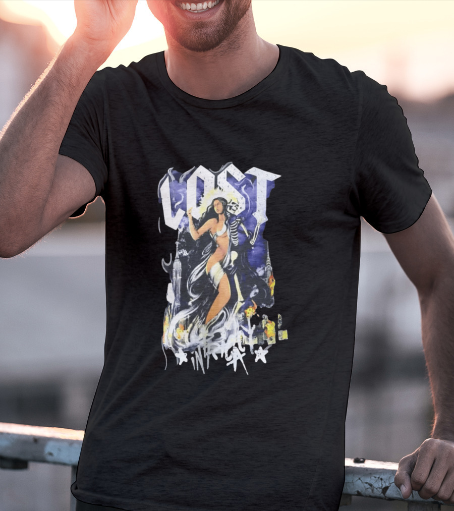 Lost Goddess Skeleton Embrace With City Skyline T-Shirt
