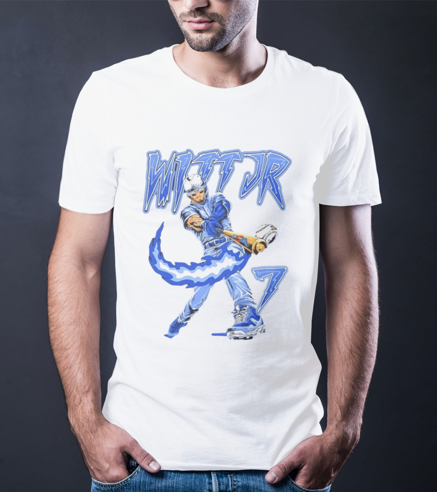 Witt Jr 7 Flaming Bat Baseball Player T-Shirt