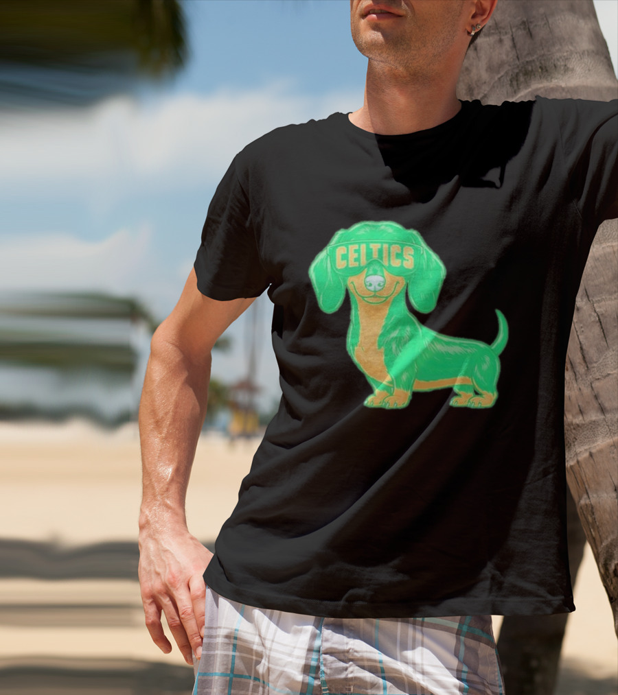 Boston Celtics Dachshund Cartoon Glasses T-Shirt
