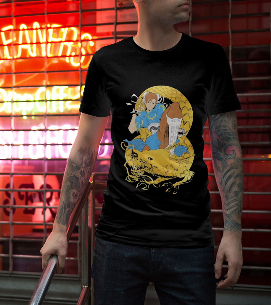 Chun Li Gold Dragon Kick Fighter Blue Outfit Gold Dragon T-Shirt
