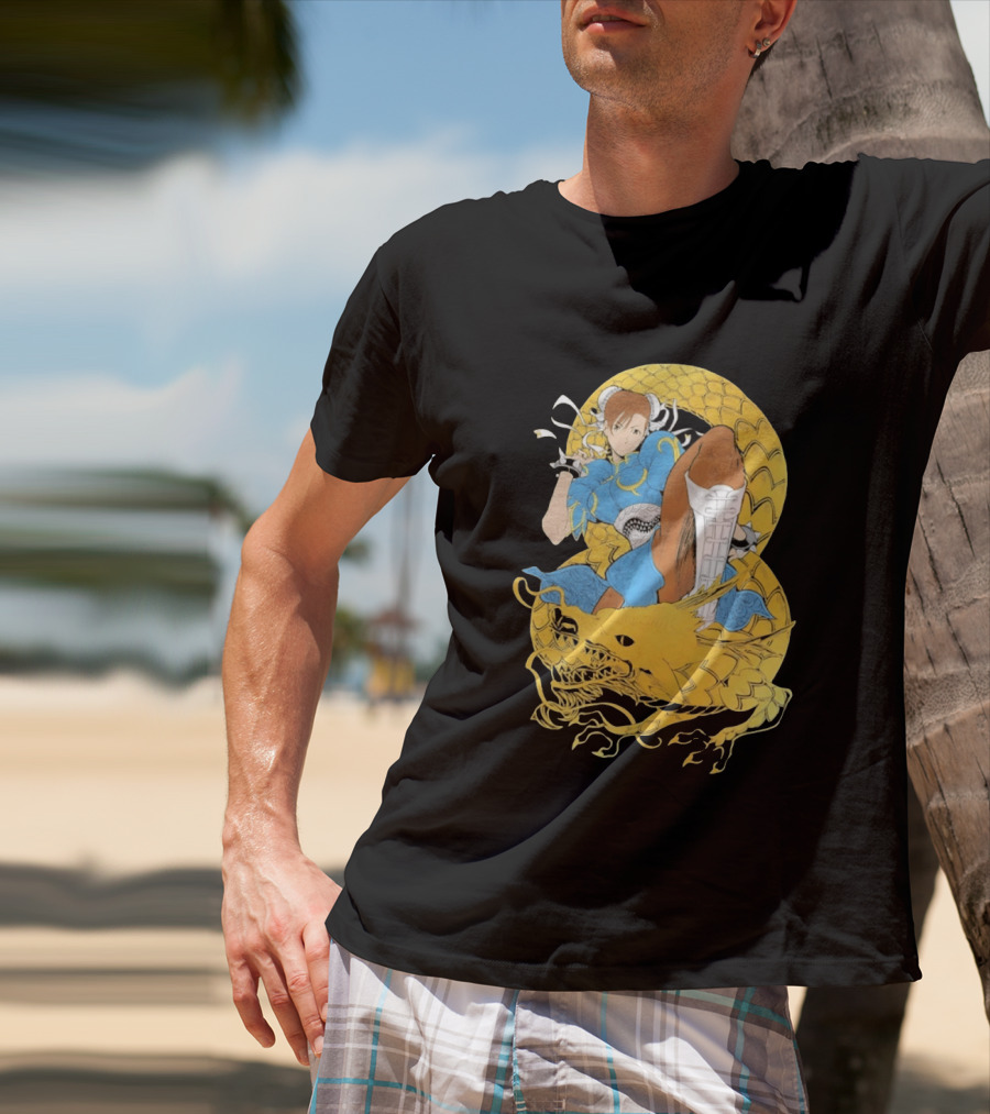Chun Li Gold Dragon Kick Fighter Blue Outfit Gold Dragon T-Shirt