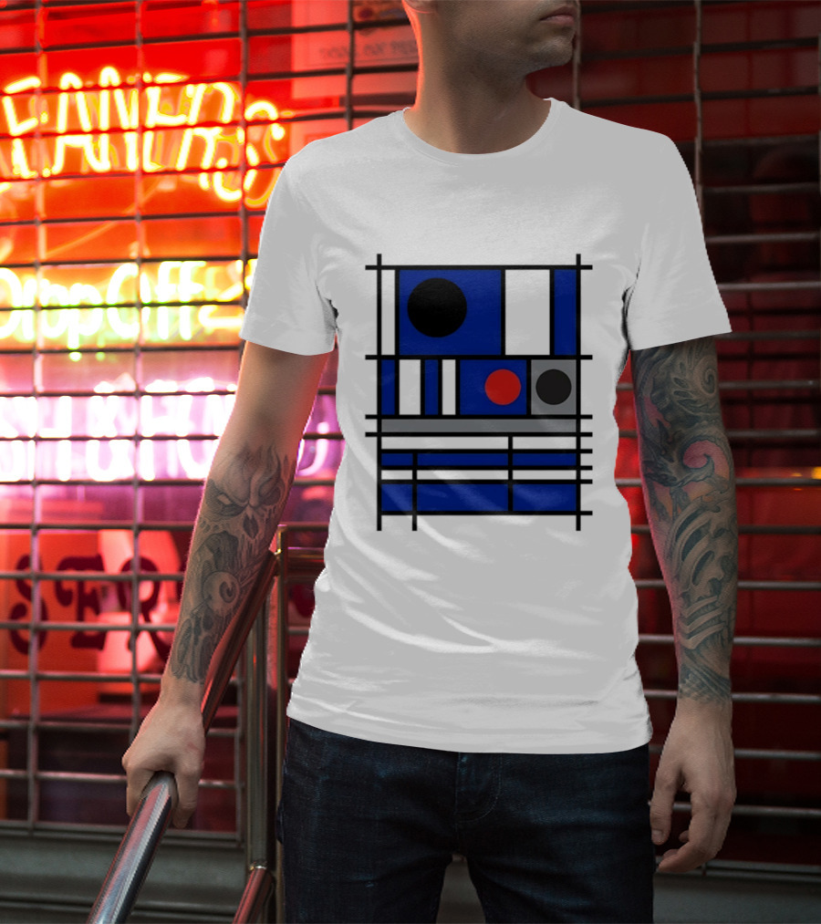 Geometric Shapes Blue Black Red Circles Squares Lines T-Shirt