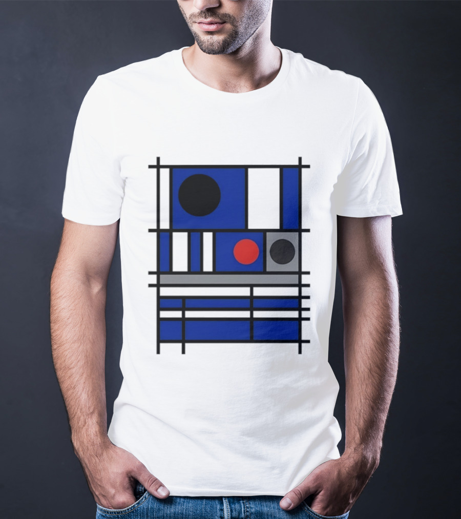Geometric Shapes Blue Black Red Circles Squares Lines T-Shirt