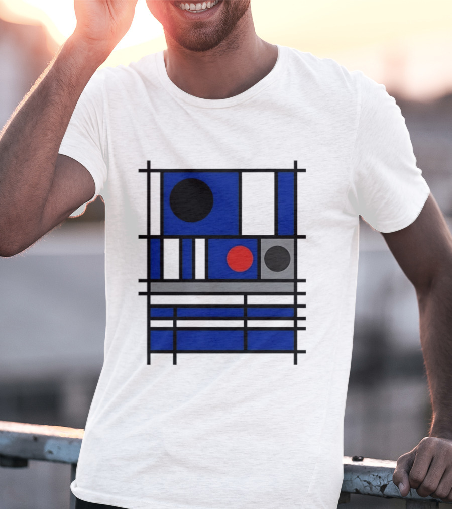 Geometric Shapes Blue Black Red Circles Squares Lines T-Shirt