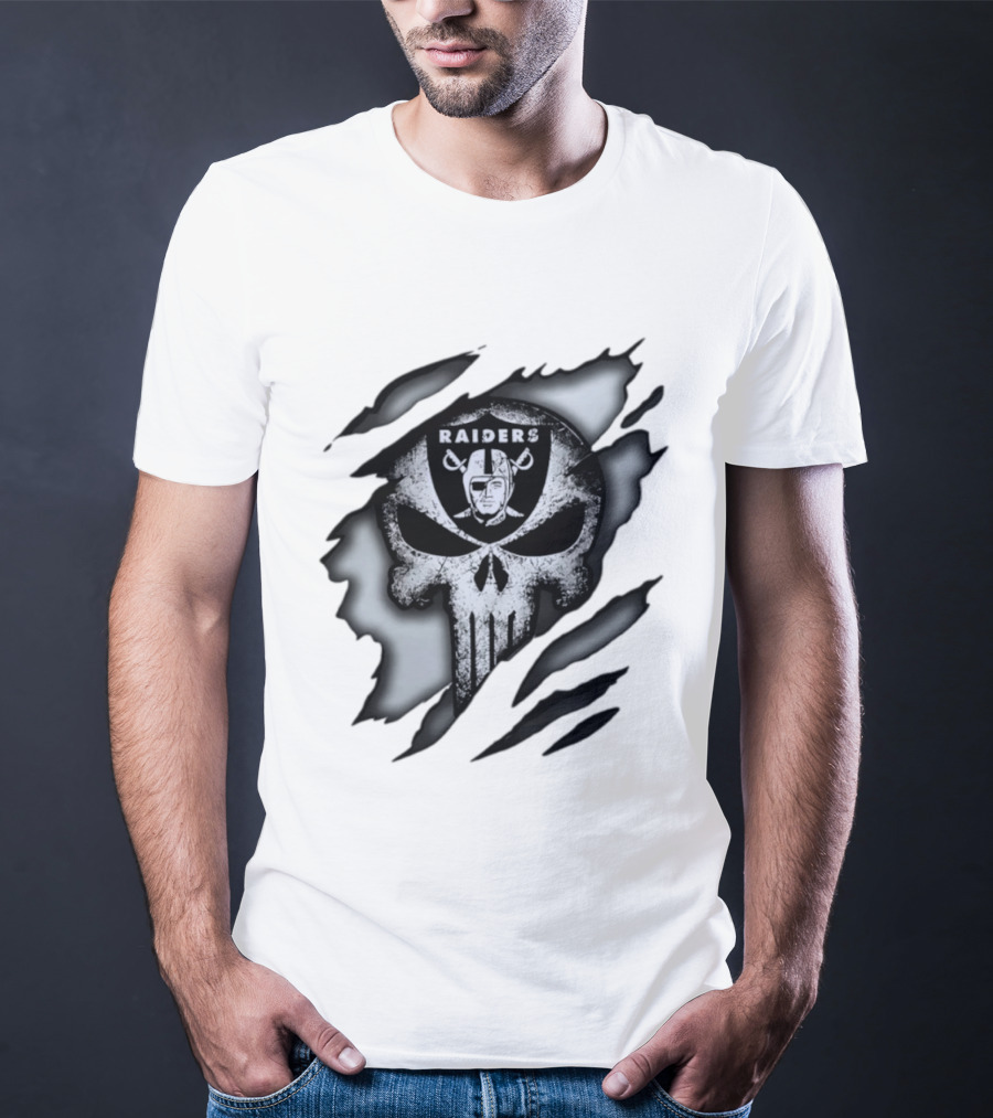 Las Vegas Raiders Punisher Skull NFL Rip Effect T-Shirt