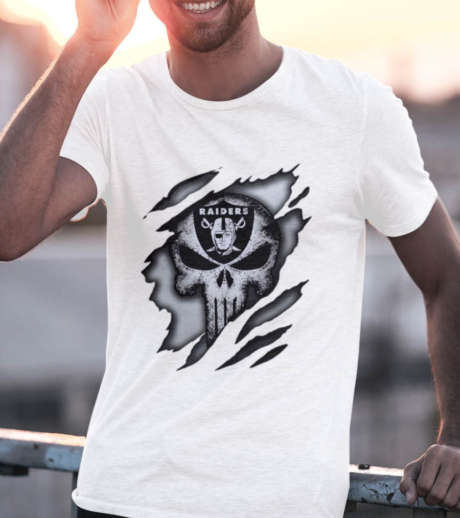 Las Vegas Raiders Punisher Skull NFL Rip Effect T-Shirt