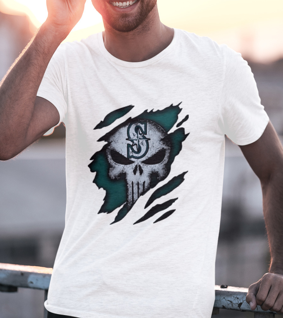 Seattle Mariners Punisher Skull Grunge Tear Effect T-Shirt