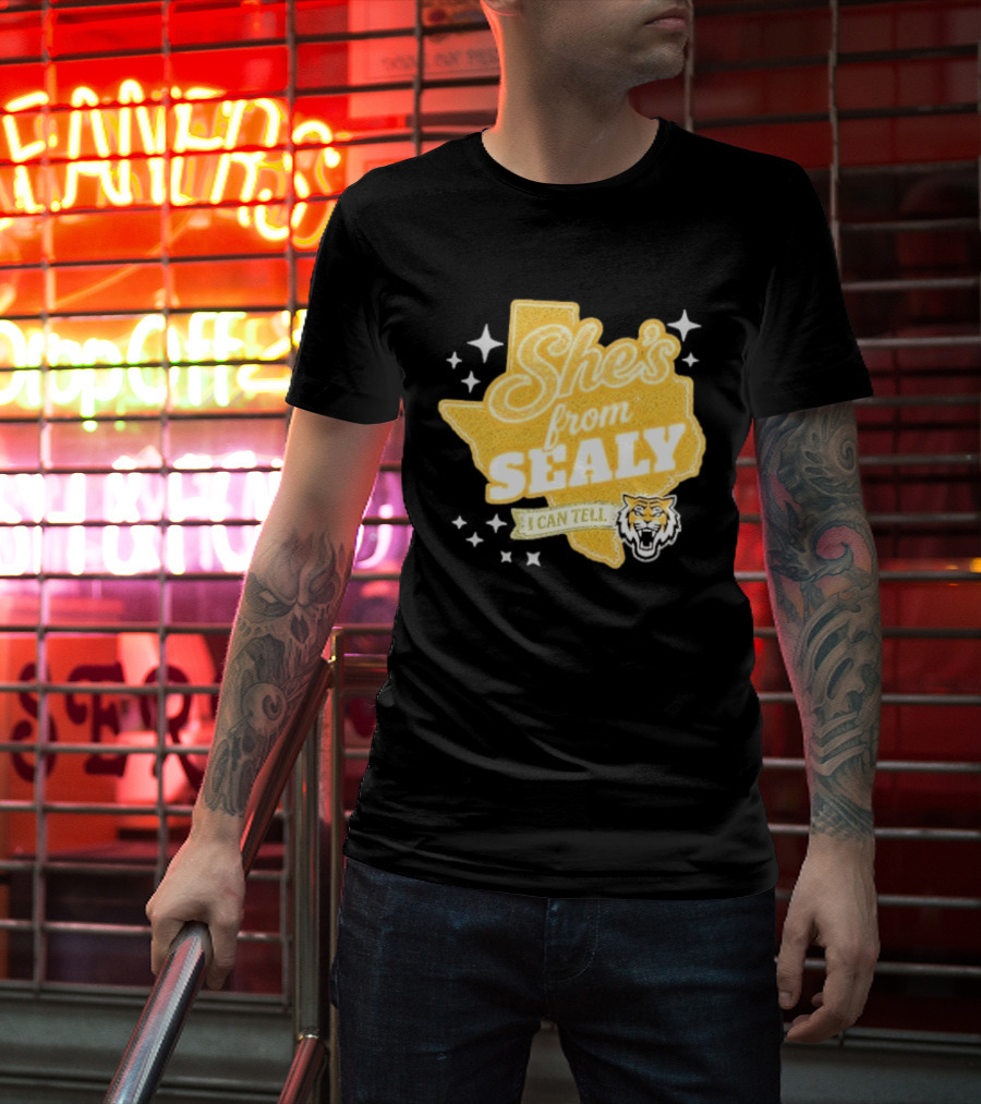 She's From Sealy Texas I Can Tell With Tiger Emblem And Stars T-Shirt