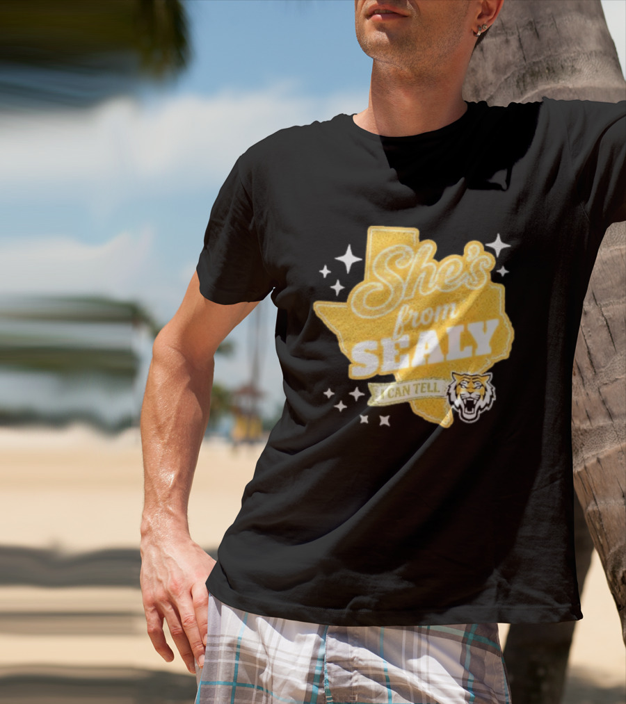 She's From Sealy Texas I Can Tell With Tiger Emblem And Stars T-Shirt