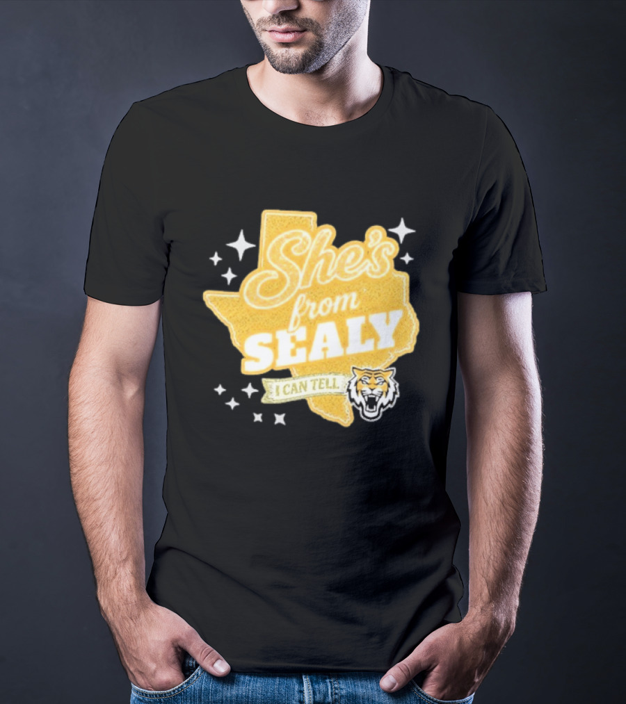 She's From Sealy Texas I Can Tell With Tiger Emblem And Stars T-Shirt